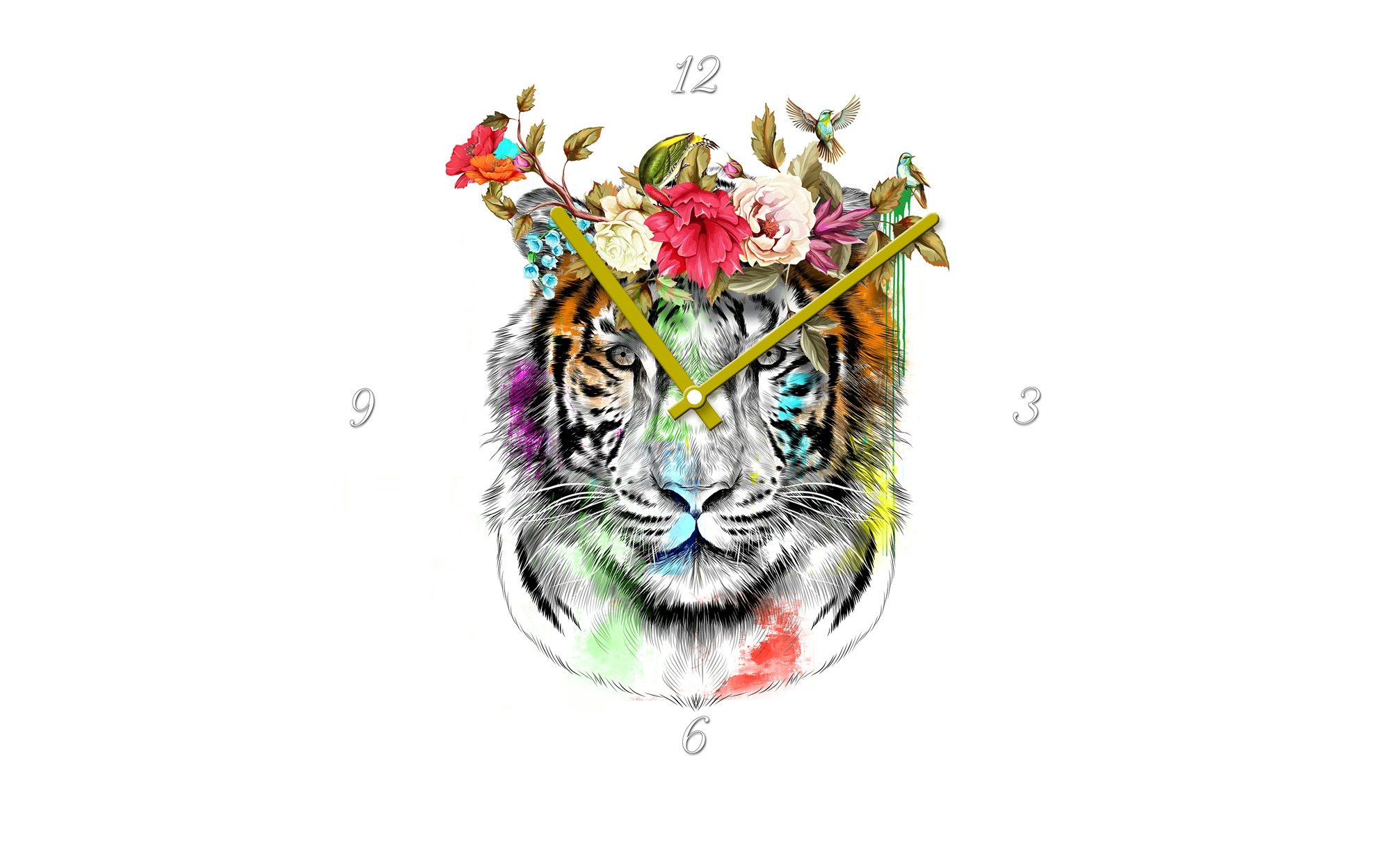 Glasuhr Rund  „Colourful Tiger“ Ø: 40 Dekoration > Uhren & Wetterstationen – Höffner