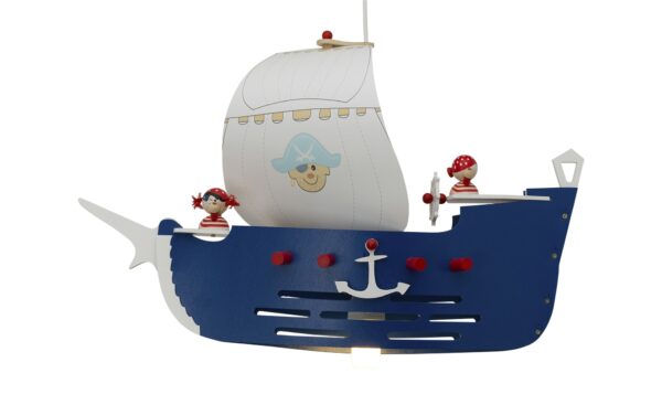 Pendelleuchte Piratenschiff Holz blau, weiß
