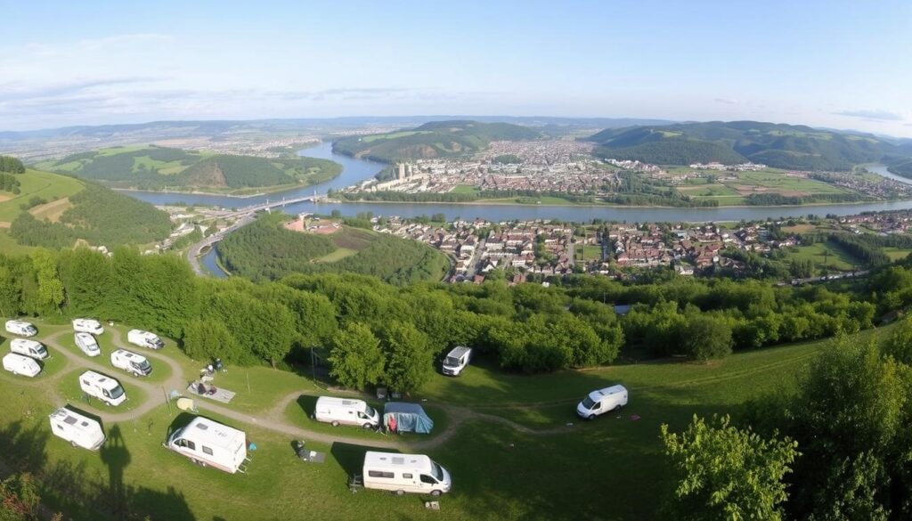 Landal Camping Warsberg mit Panoramablick auf die Mosel und die Weinberge Landal Camping Warsberg mit Panoramablick auf die Mosel und die Weinberge