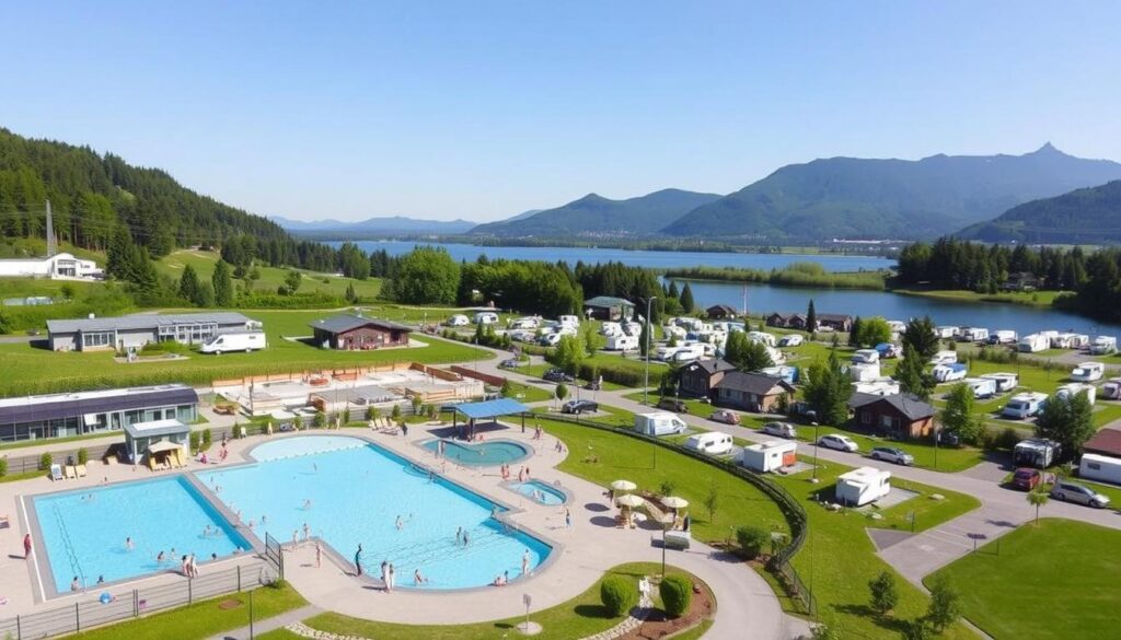 LuxOase Camping- und Freizeitpark mit Wellnessbereich und Blick auf die Talsperre LuxOase Camping- und Freizeitpark mit Wellnessbereich und Blick auf die Talsperre
